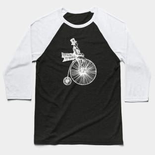White Retro High Wheel Cyclist Baseball T-Shirt